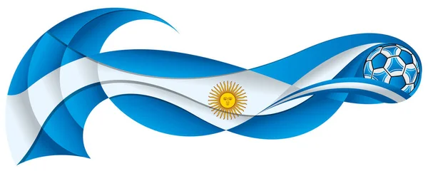 흰색으로 축구공 아르헨티나 국기의 물결치는 자국을 남긴다 — 스톡 벡터