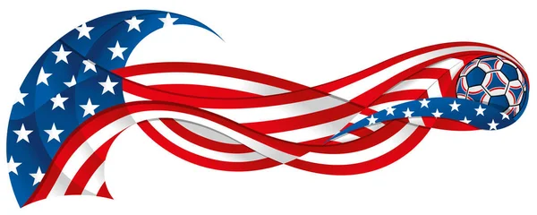 蓝色和白色的足球在白色的背景上留下了一道波浪形的痕迹 上面有美国国旗的颜色 — 图库矢量图片