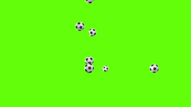 Group Black White Soccer Balls Bouncing Green Surface Chroma Key — Stock Video