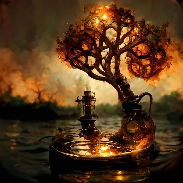 Steampunk Tree Water Fire —  Fotos de Stock
