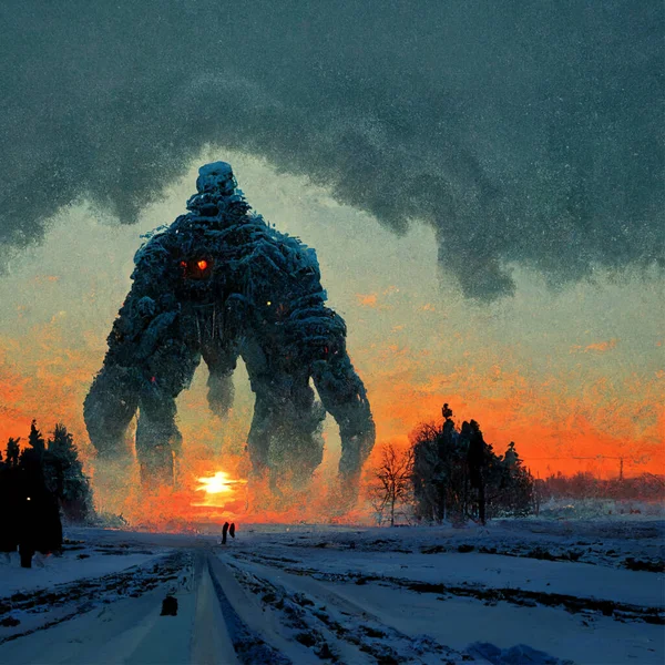 Giant Colossus Horror Winter Sunset — Stock fotografie