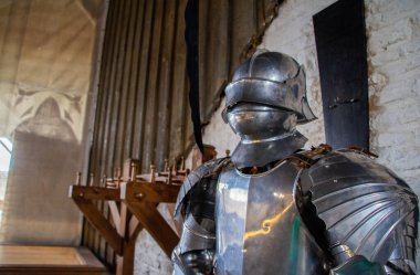 medieval knight in armor on a background of the castle