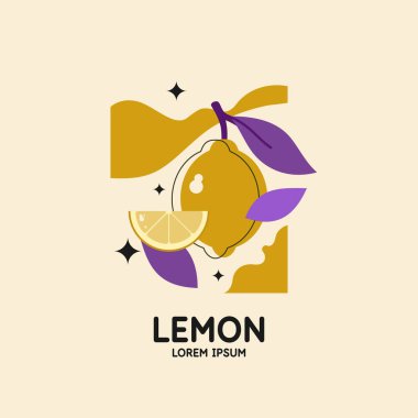 Geometrik elementlerle minimalist modaya uygun vektör grafikleri. Bir limon çizimi.