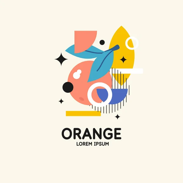 Gráficos vectoriales en un estilo minimalista de moda con elementos geométricos.. Ilustración de una naranja . — Vector de stock