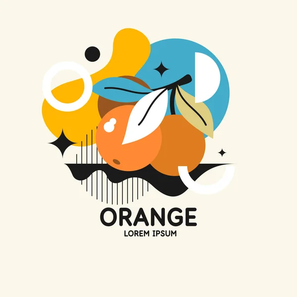 Gráficos vectoriales en un estilo minimalista de moda con elementos geométricos.. Ilustración de una naranja . — Vector de stock