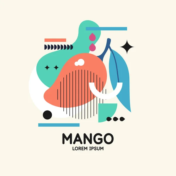 Vector graphics in een minimalistische modieuze stijl met geometrische elementen.. Illustratie van een mango. — Stockvector