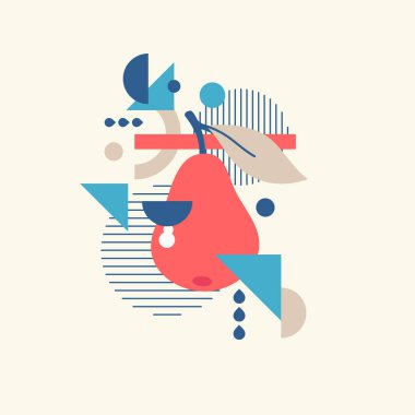 Geometrik elementlerle minimalist tarzda vektör grafikleri. Düz bir armut tasviri.
