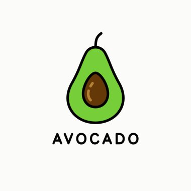 Avokadonun modern bir şekilde resmedilmiş hali. Işık arkaplanındaki izole görüntü. Vektör simgesi.
