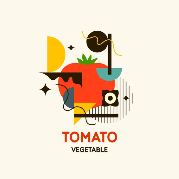 Gráficos vetoriais em estilo minimalista com elementos geométricos. Ilustração de um tomate em estilo plano. — Vetor de Stock