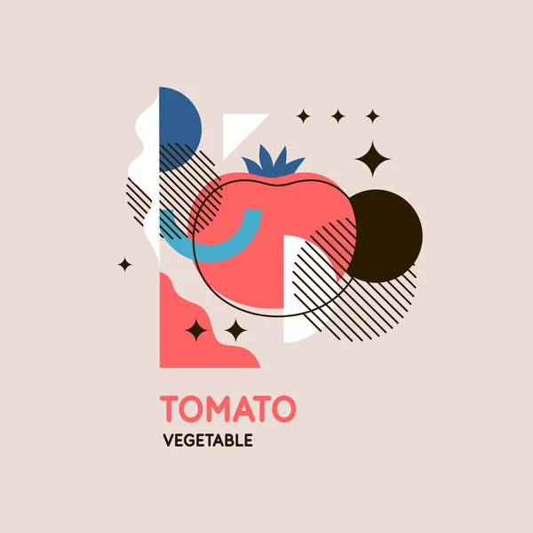 Gráficos vetoriais em estilo minimalista com elementos geométricos. Ilustração de um tomate em estilo plano. — Vetor de Stock