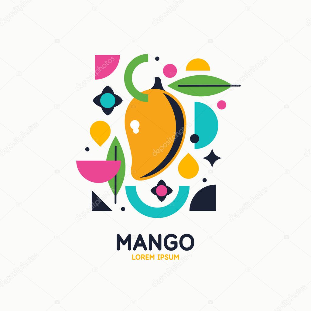 Vector graphics in a minimalistic fashionable style with geometric elements. Template for the design. Mango illustration in flat style. Isolated image on a light background.