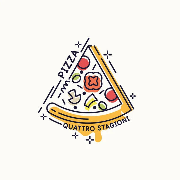 Pizza çiziyorum. Bir dilim taze lezzetli pizza. İçinde yemek resmi olan bir poster.. — Stok Vektör