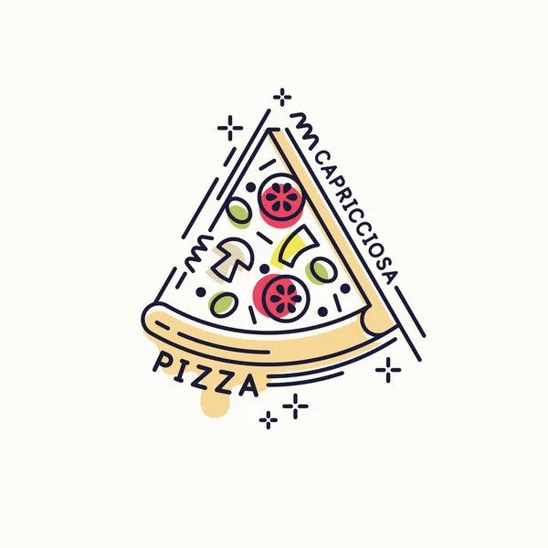 Ζωγραφική πίτσα. Ένα κομμάτι φρέσκιας νόστιμης πίτσας. Αφίσα με φωτογραφία φαγητού. — Διανυσματικό Αρχείο