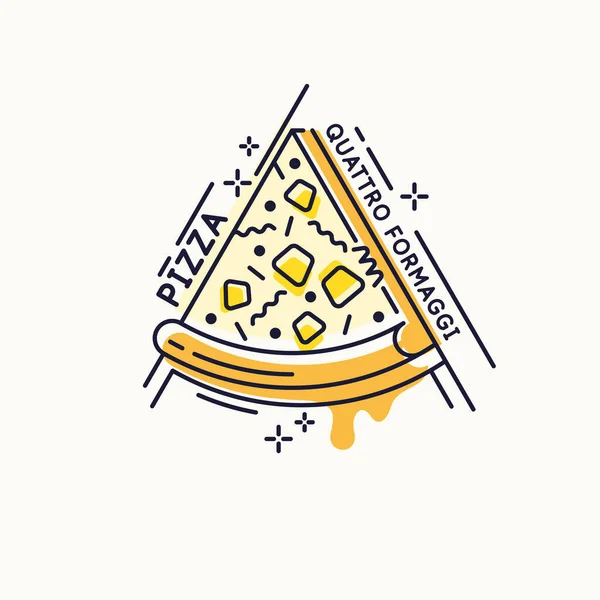 Рисование пиццы. Кусок свежей вкусной пиццы. Плакат с изображением еды. — стоковый вектор