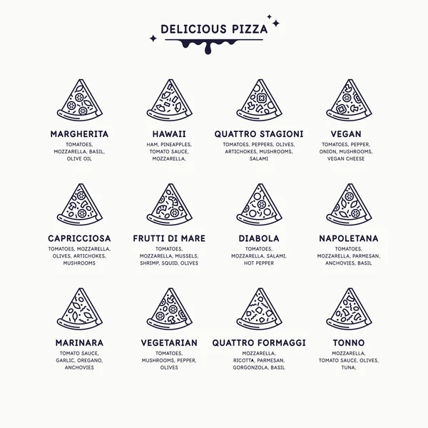 Vektorritning av pizza. En bit färsk läcker pizza. En affisch med en bild av mat. — Stock vektor