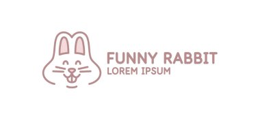 Küçük bir tavşanın doğrusal çizimi. Bir hayvanın kafasının izole edilmiş grafik görüntüsü. Çizgi film tarzında simge.