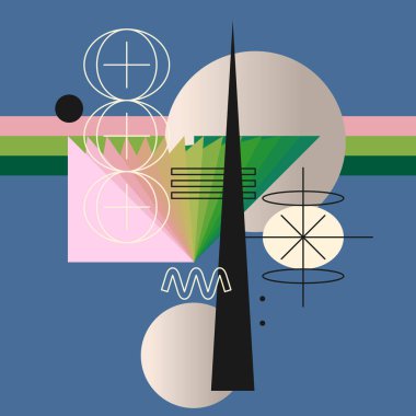 Çeşitli şekillerin modern geometrik bileşimi. Tasarım için çizim. Eğilim grafiğindeki soyut arkaplan.