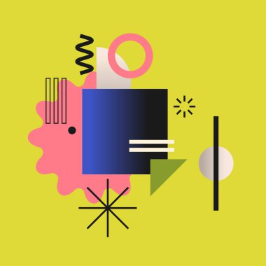 Çeşitli şekillerin modern geometrik bileşimi. Tasarım için çizim. Eğilim grafiğindeki soyut arkaplan.