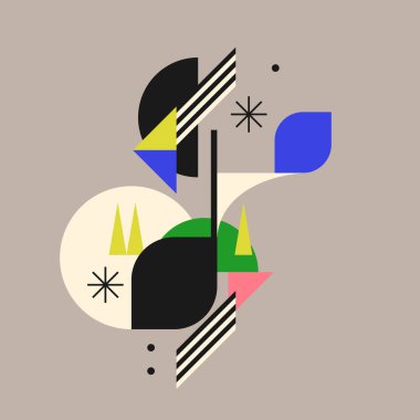 Çeşitli şekillerin modern geometrik bileşimi. Tasarım için çizim. Eğilim grafiğindeki soyut arkaplan.