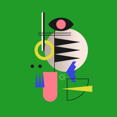 Çeşitli şekillerin modern geometrik bileşimi. Tasarım için çizim. Eğilim grafiğindeki soyut arkaplan.