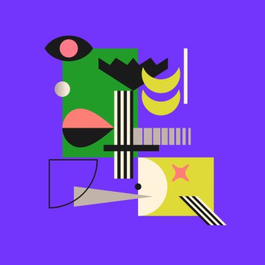 Çeşitli şekillerin modern geometrik bileşimi. Tasarım için çizim. Eğilim grafiğindeki soyut arkaplan.