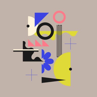 Çeşitli şekillerin modern geometrik bileşimi. Tasarım için çizim. Eğilim grafiğindeki soyut arkaplan.