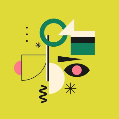 Çeşitli şekillerin modern geometrik bileşimi. Tasarım için çizim. Eğilim grafiğindeki soyut arkaplan.