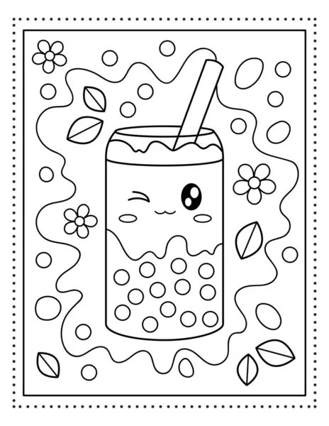 Bubble Tea Boba Sweets Coloring Book Black White Illustration — Vetor de Stock