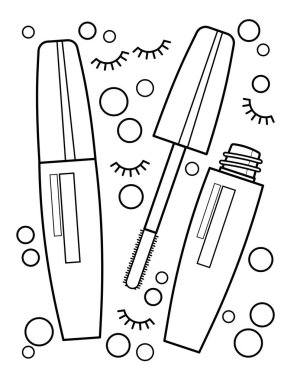 Mascara. Beauty coloring book. Coloring book for children and adults. Black and white vector illustration.