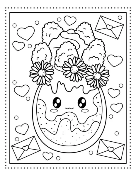 Cute Berry Dessert Glass Flowers Kawaii Coloring Book Sweets Coloring — Stock Vector
