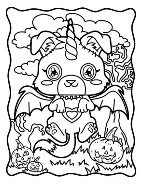 Coloring book for children. Chibi. Chibi dog. Magic dog. Coloring book for adults. Halloween Magic.