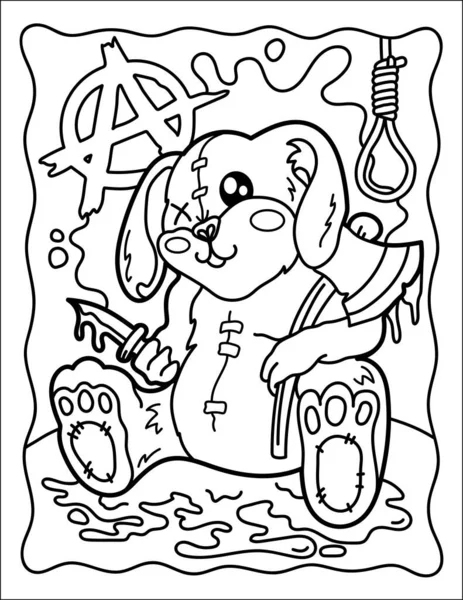 Halloween Coloring Page Mad Rabbit Blood Terrible Animals Horror Kawaii — Vettoriale Stock