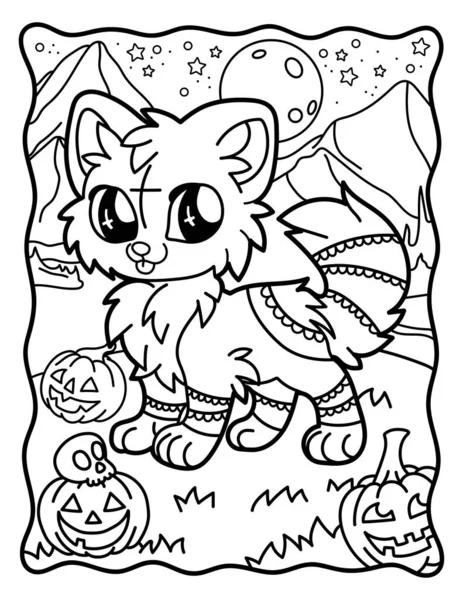 Cute Kawaii Fox Magic Animals Coloring Children Chibi Gothic Coloring — Vettoriale Stock