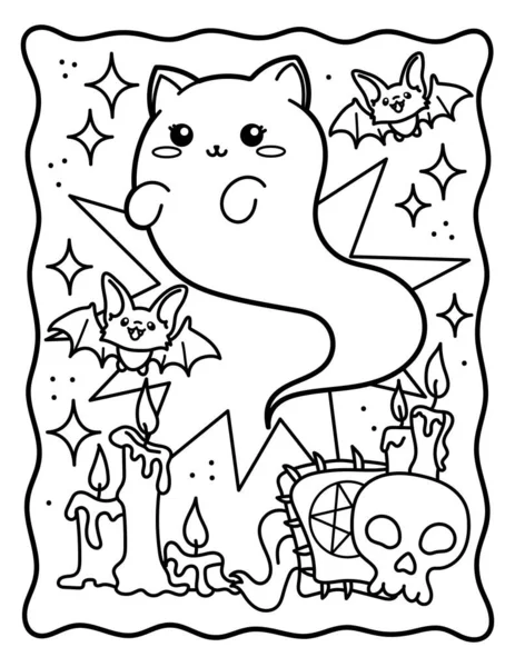 Coloring Coloring Children Ghost Cat Coloring Book Adults Cat Black — Vettoriale Stock
