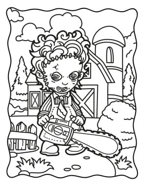 Coloring book for children and adults. Halloween coloring book. Creepy coloring book. Vector black and white image.