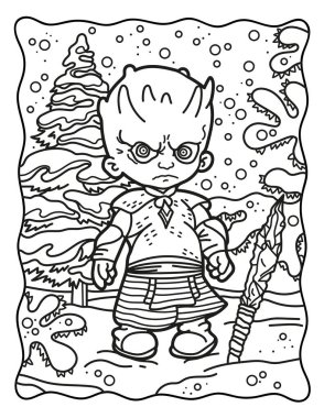 Coloring book for children. Coloring book for adults. Halloween coloring page. Horror. Kawaii. Black and white illustration.
