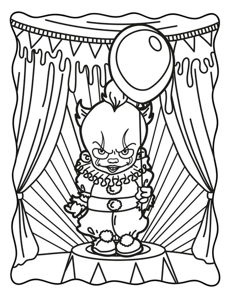 Clown Balloon Circus Coloring Book Children Coloring Book Adults Halloween — Stok Vektör