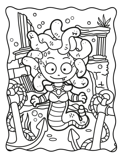 Medusa Woman Gorgon Coloring Book Halloween Coloring Book Children Adults — Vettoriale Stock