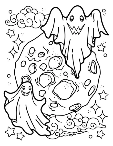 Ghosts Moon Creepy Coloring Book Coloring Book Children Adults Halloween — Vettoriale Stock