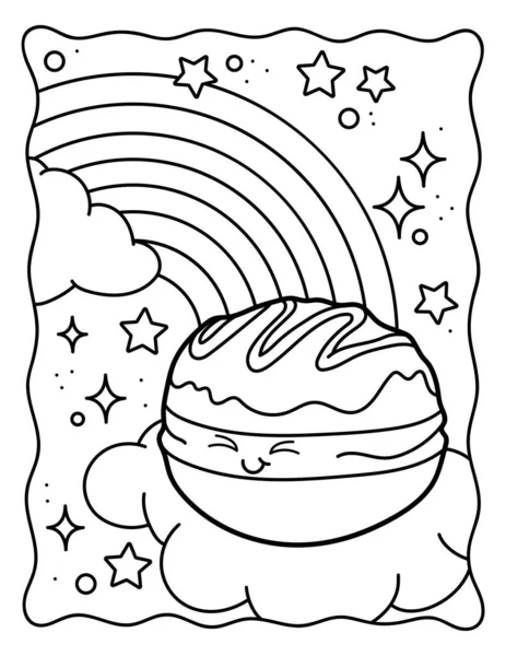 Kawaii Coloring Page Cool Donut Cloud Rainbow Coloring Book Black — ストックベクタ