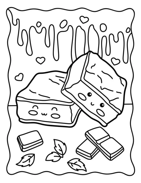 Kawaii Coloring Page Cute Sweet Brownie Coloring Book Black White — ストックベクタ