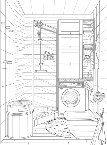 Intérieur Des Toilettes Livre Colorier Pour Adultes Intérieur Pièce Illustration — Image vectorielle