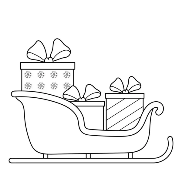 Санта Сидить Подарунками Розмальовка Різдво Новий Рік Чорно Біле Векторне — стоковий вектор
