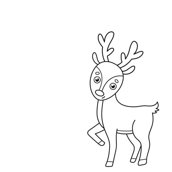 Cute Deer Coloring Book Christmas New Year Black White Vector — Stock Vector