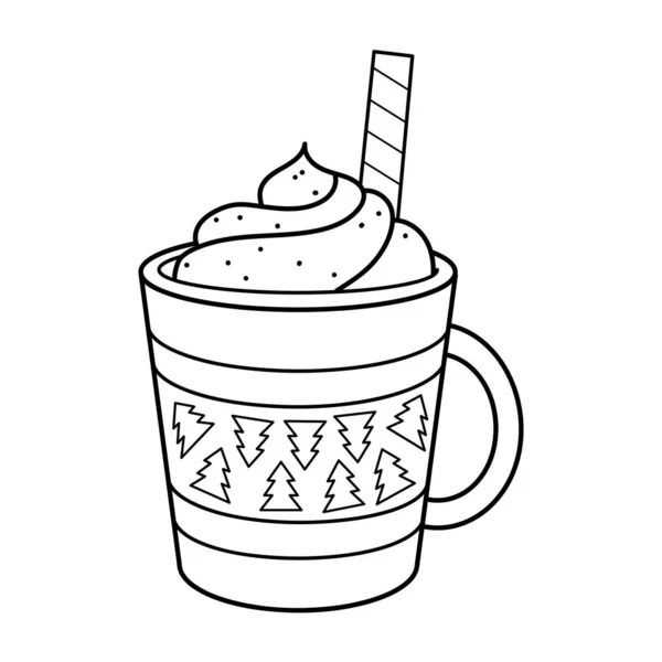 Bebida Quente Inverno Cacau Café Com Espuma Taça Com Árvores Ilustração De Stock