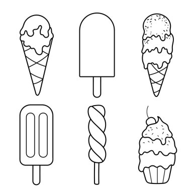 Set with ice cream. Coloring. Coloring book for children. Summer coloring. clipart