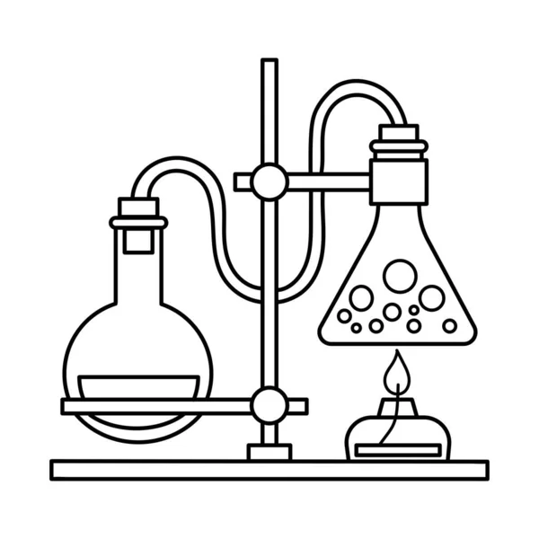 Kolben Mit Flüssigkeit Chemieunterricht Reagenzgläser Malbuch Schwarz Weiße Vektorillustration — Stockvektor