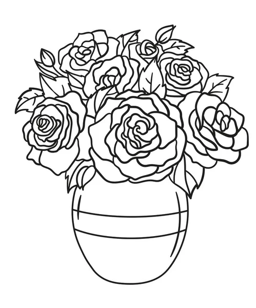 Vaso Com Rosas Flores Num Vaso Livro Para Colorir Para Ilustração De Stock