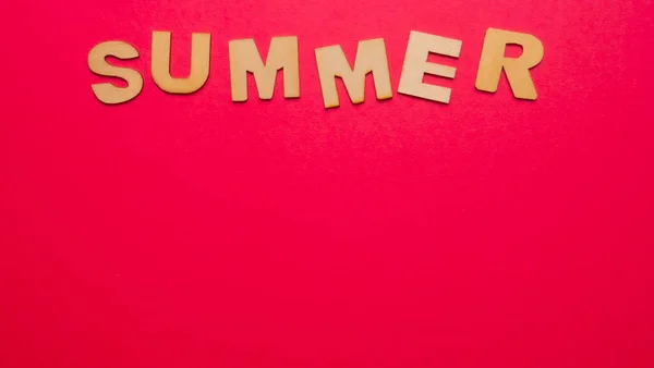 Wooden Letters Plain Colored Background Word Written English Summer — стоковое фото