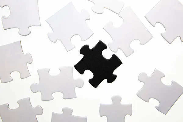 Black White Puzzle Pieces White Background — Foto de Stock
